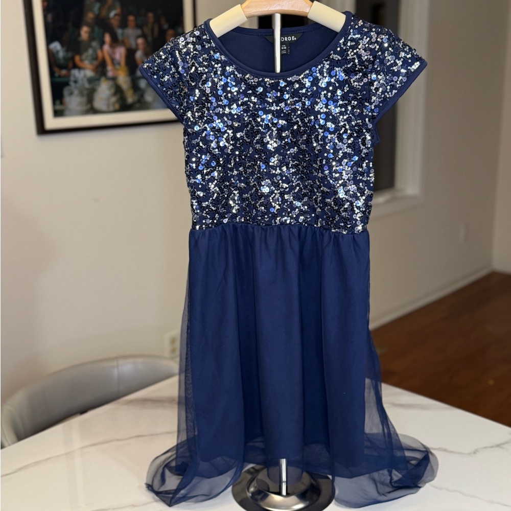 Elegant Blue Sequin Kids Dress